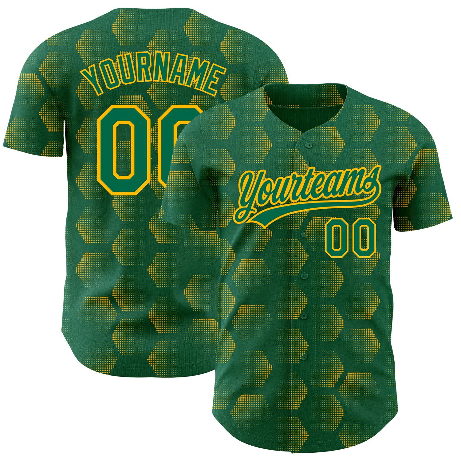 3DPattern3673_1500x.jpg Kelly Green Gold 3D Pattern Design Halftone Geometric Shapes Authentic Custom Jersey - Image 1