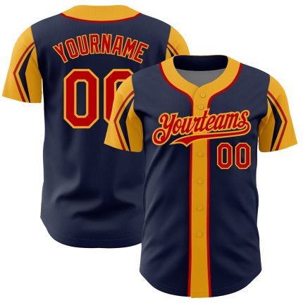 Navy Red-Gold 3 Colors Arm Shapes Authentic Custom Jersey