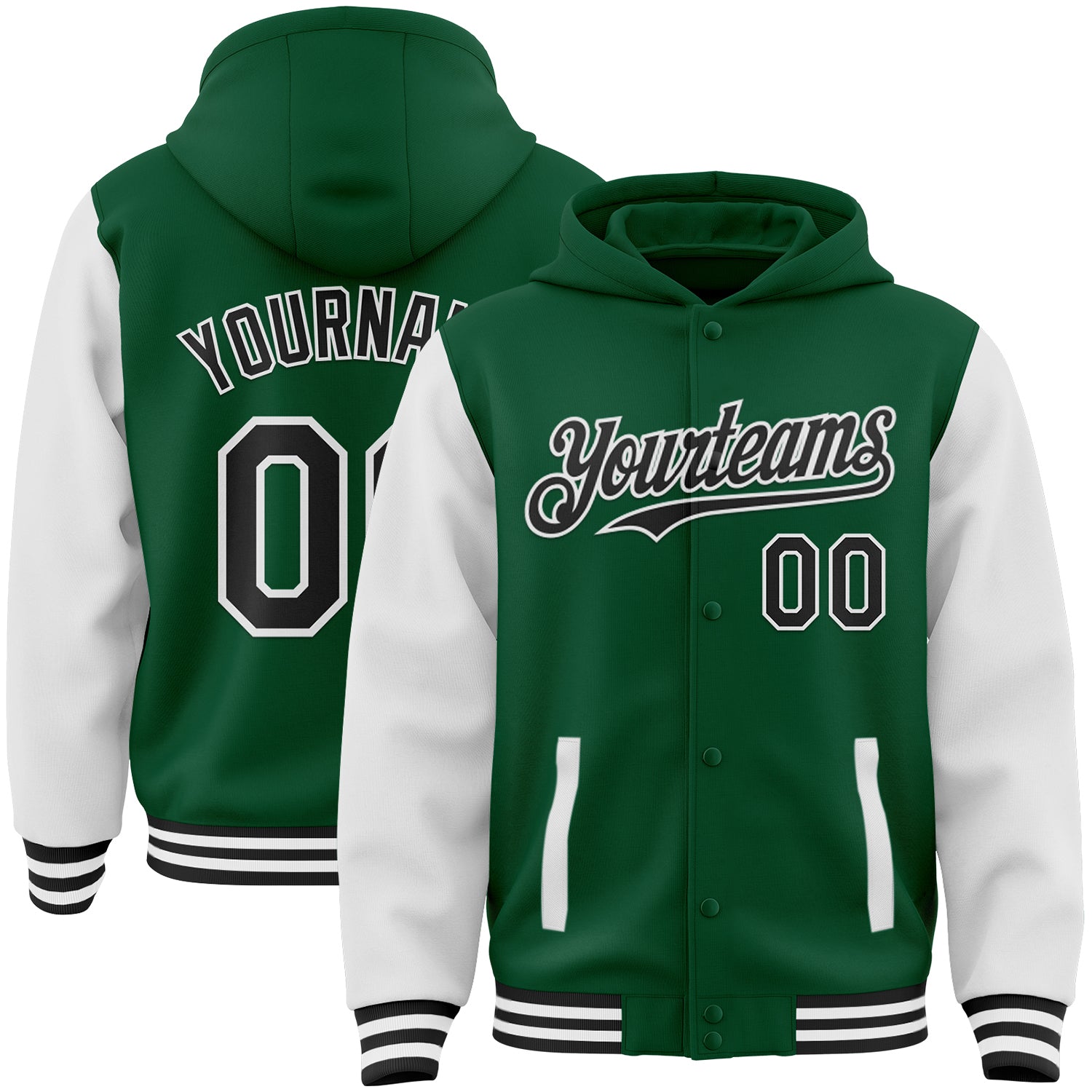 Jacket3652_1500x.jpg Kelly Green Black-White Bomber Full-Snap Varsity Letterman Two Tone Custom Jacket - Image 1