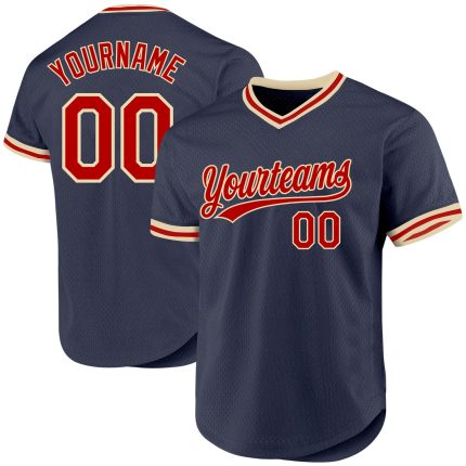 Navy Red-Cream Authentic Throwback Custom Jersey