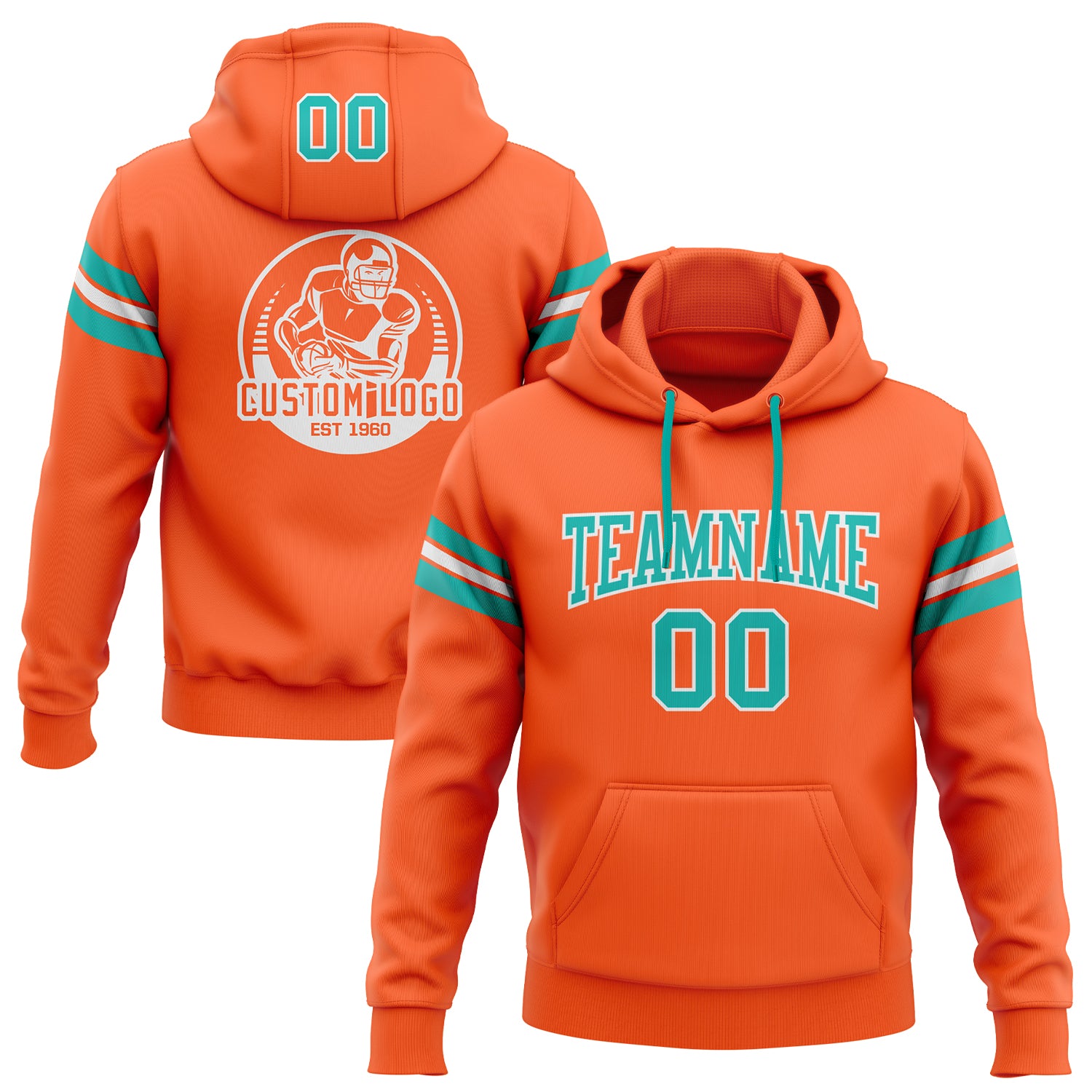 Orange0377_1500x.jpg Stitched Orange Aqua-White Football Pullover Sweatshirt Custom Hoodie - Image 1