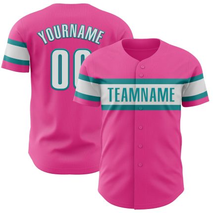 Pink White-Teal Authentic Custom Jersey
