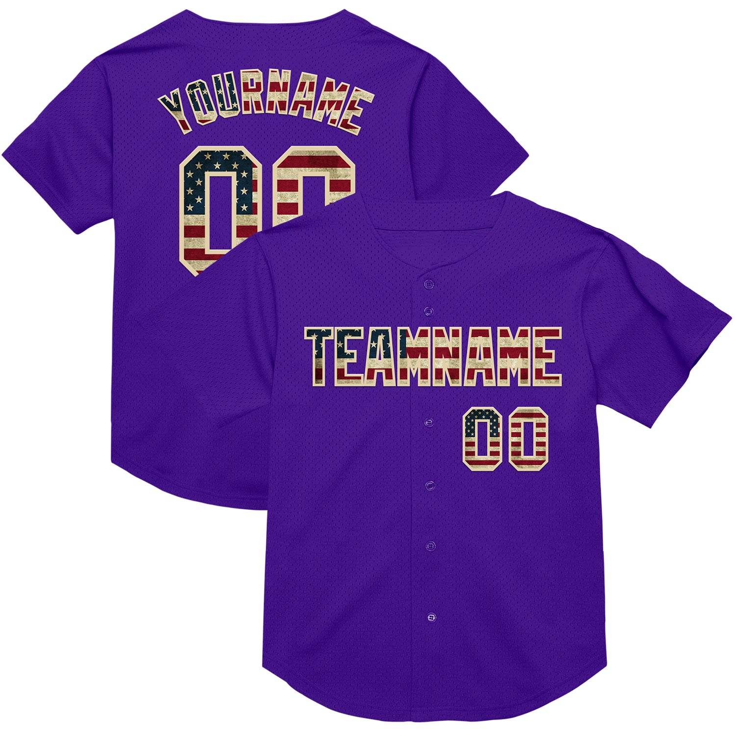 Purple0660_1500x.jpg Purple Vintage USA Flag-Cream Mesh Authentic Throwback Custom Jersey - Image 1