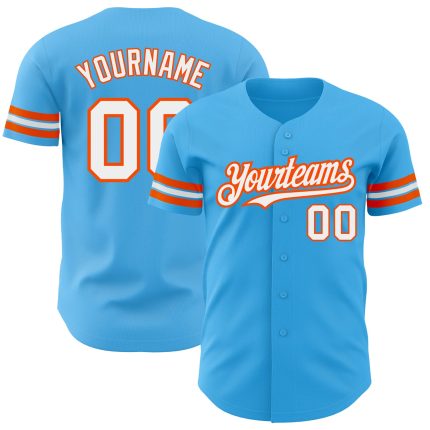 Sky Blue White-Orange Authentic Custom Jersey