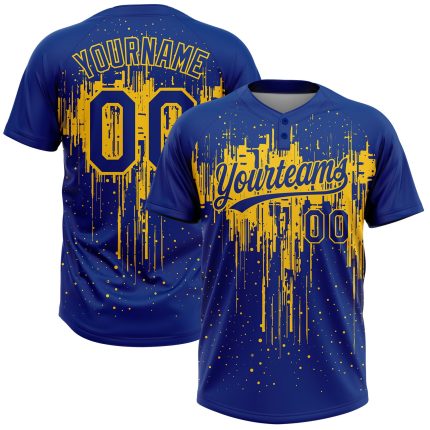 Royal Yellow 3D Pattern Dripping Splatter Art Two-Button Unisex Custom Jersey