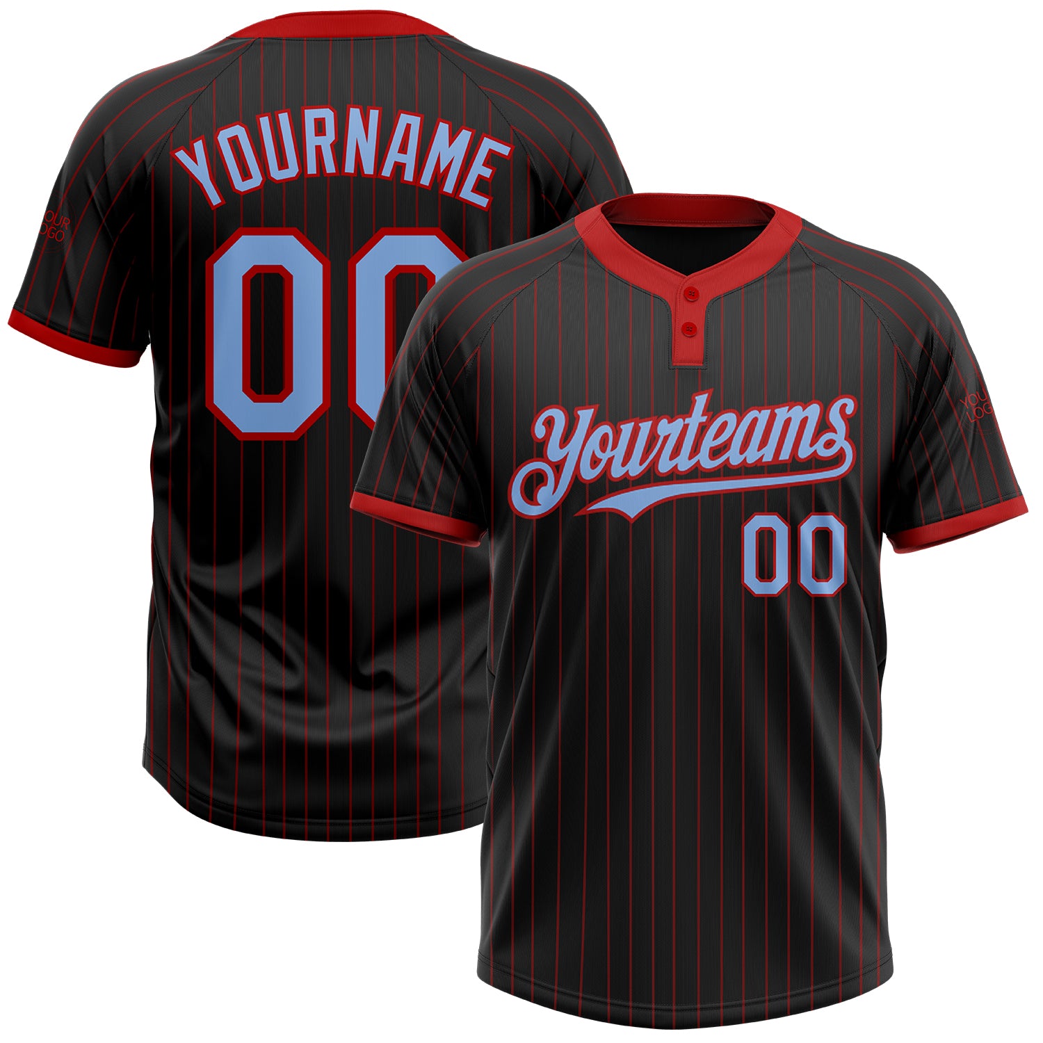 Softball0871_1500x.jpg Black Red Pinstripe Light Blue Two-Button Unisex Custom Jersey - Image 1