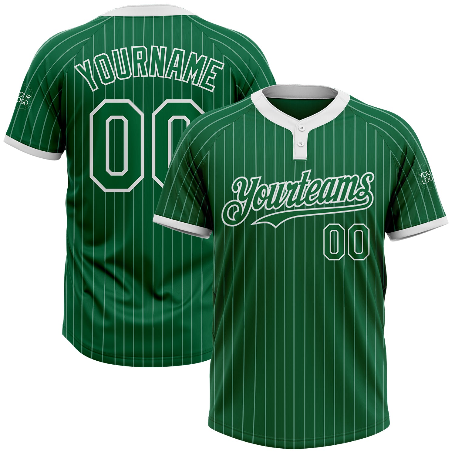 Softball1020_1500x.jpg Kelly Green White Pinstripe White Two-Button Unisex Custom Jersey - Image 1