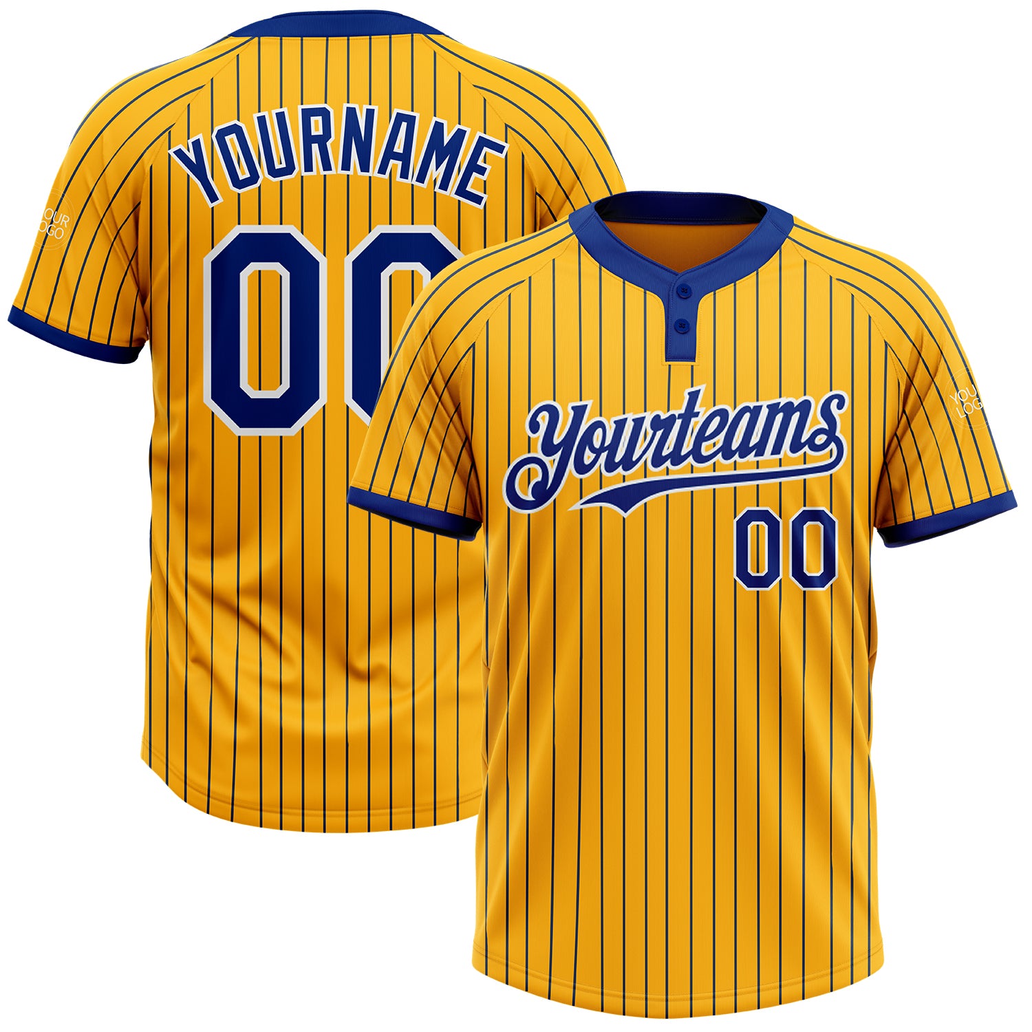 Softball1180_1500x.jpg Gold Royal Pinstripe White Two-Button Unisex Custom Jersey - Image 1
