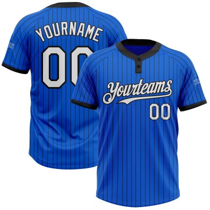 Thunder Blue Black Pinstripe White Two-Button Unisex Custom Jersey