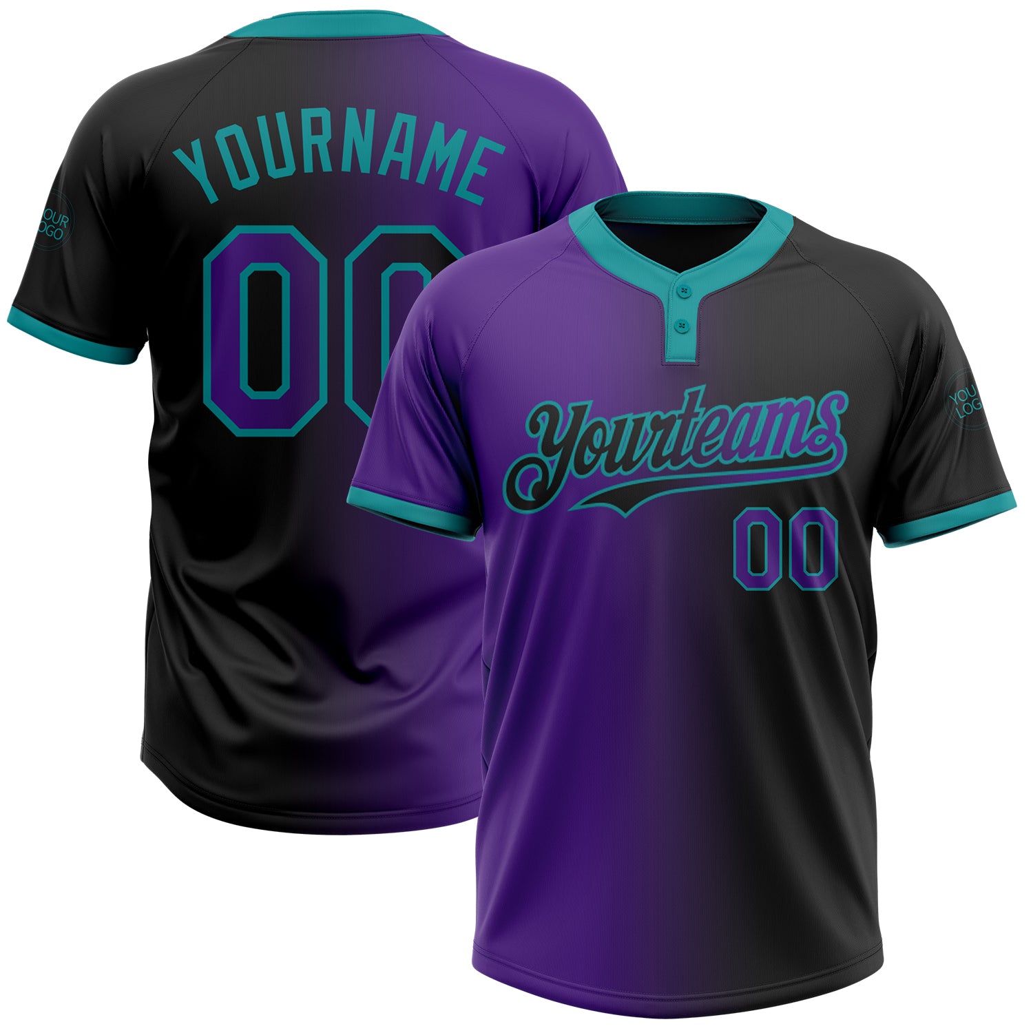Softball1389_1500x.jpg Black Purple-Teal Gradient Fashion Two-Button Unisex Custom Jersey - Image 1