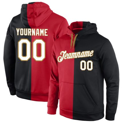 Stitched Red White-Black Split Fashion Sports Pullover Sweatshirt Custom Hoodie